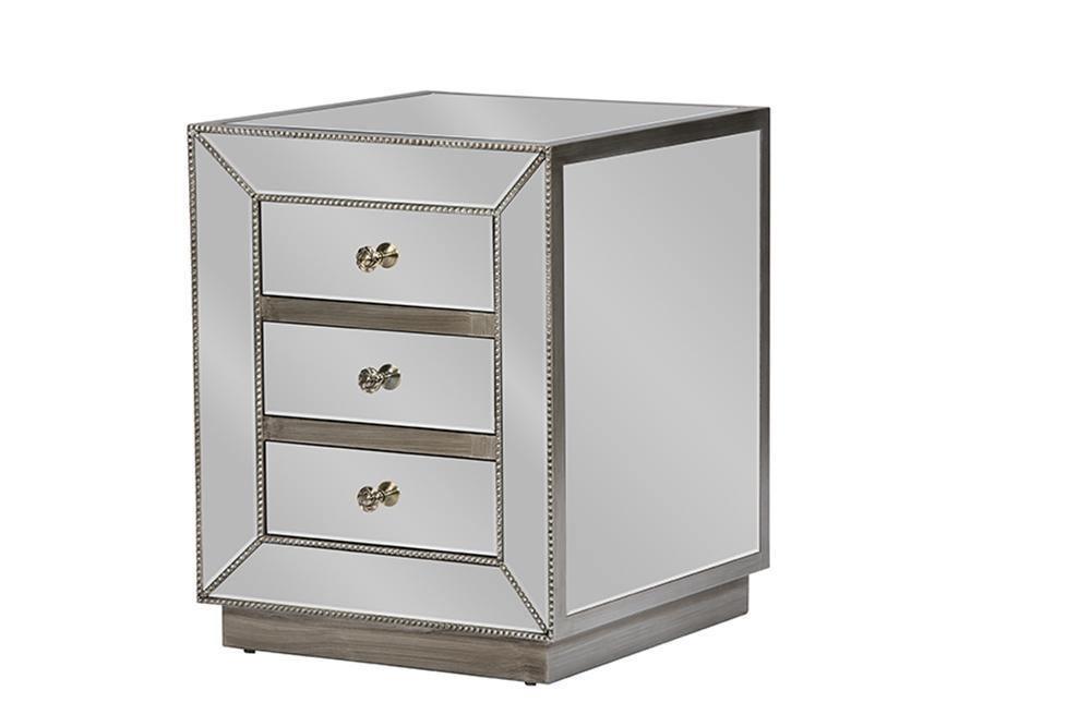 Currin Contemporary Mirrored 3-Drawer NightstandOne (1) Nightstand FredCo