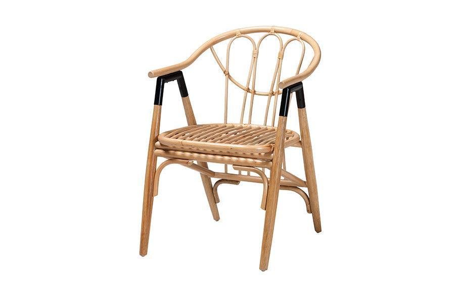 Cyntia Modern Bohemian Natural Brown Rattan Dining Chair FredCo