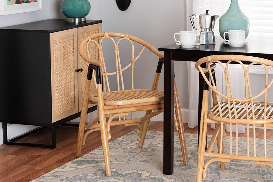 Cyntia Modern Bohemian Natural Brown Rattan Dining Chair FredCo