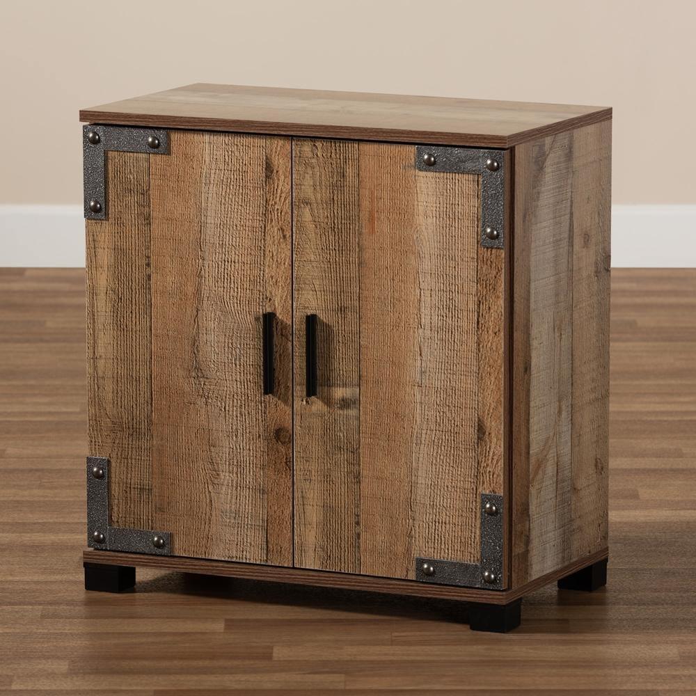 Cyrille Modern and Contemporary Farmhouse Rustic Finished Wood 2-Door Shoe Cabinet FredCo