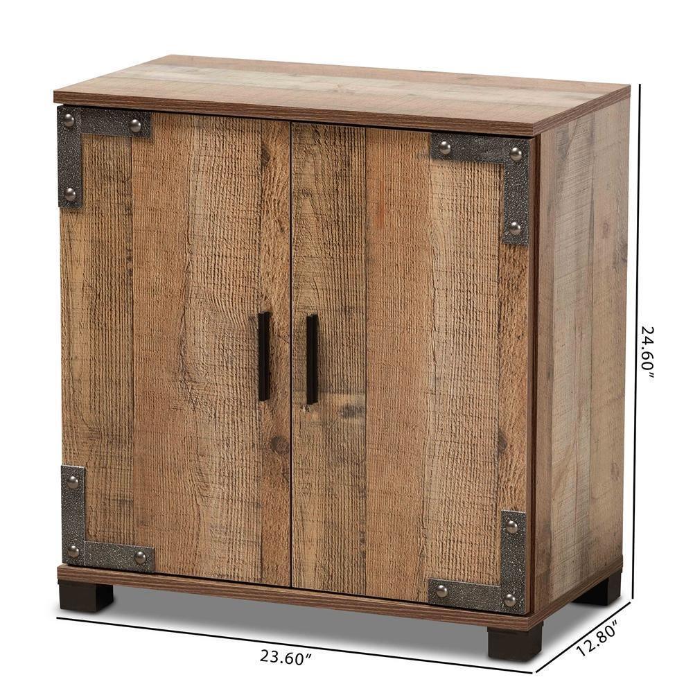 Cyrille Modern and Contemporary Farmhouse Rustic Finished Wood 2-Door Shoe Cabinet FredCo