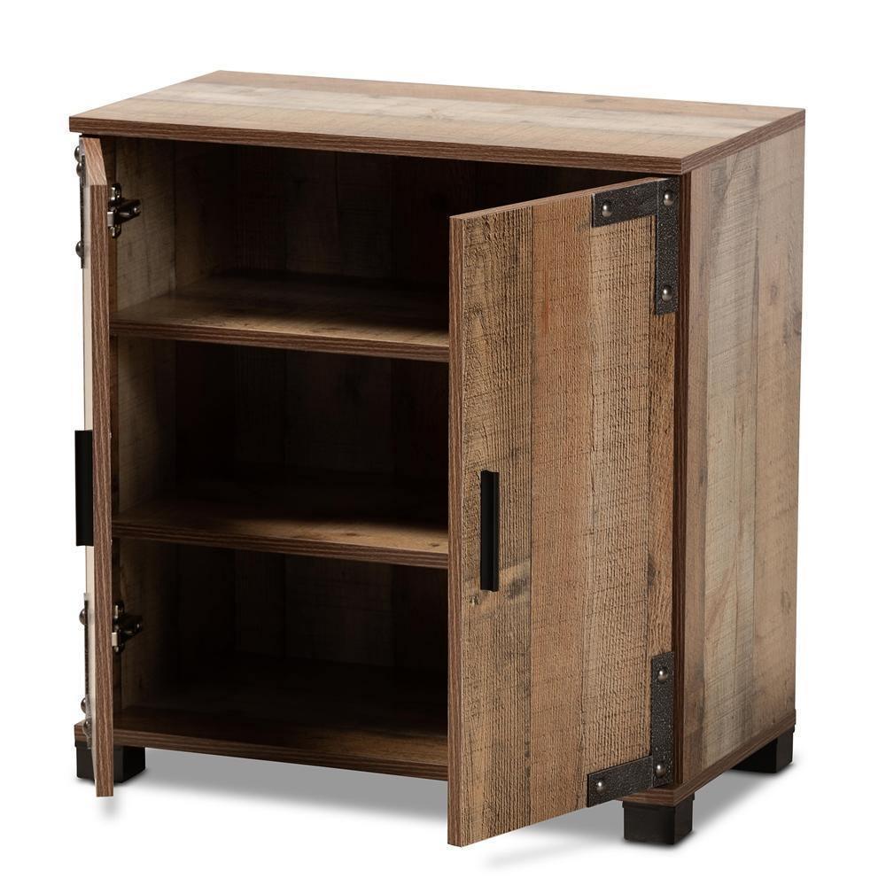 Cyrille Modern and Contemporary Farmhouse Rustic Finished Wood 2-Door Shoe Cabinet FredCo