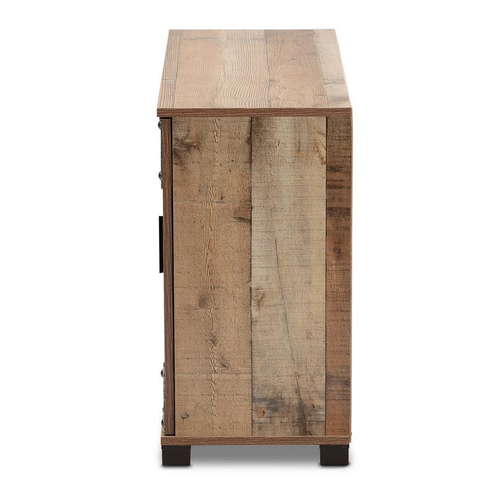 Cyrille Modern and Contemporary Farmhouse Rustic Finished Wood 3-Door Shoe Cabinet FredCo