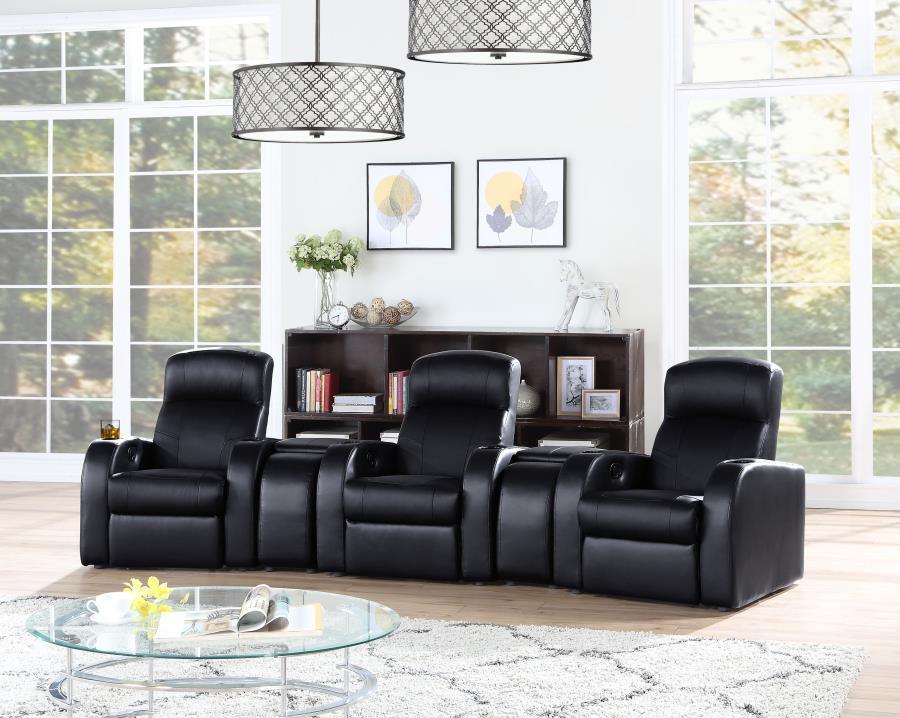 Cyrus Upholstered Recliner Living Room Set Black 600001-S3A Coaster FredCo