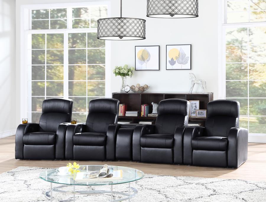 Cyrus Upholstered Recliner Living Room Set Black 600001-S4B Coaster FredCo