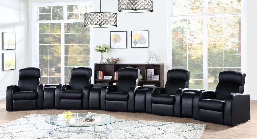 Cyrus Upholstered Recliner Living Room Set Black 600001-S5A Coaster FredCo