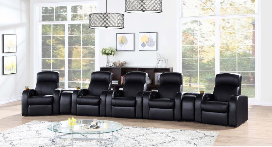 Cyrus Upholstered Recliner Living Room Set Black 600001-S5B Coaster FredCo