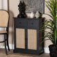 Dacey Mid-Century Modern Transitional Espresso Brown Finished Wood and Rattan 2-Drawer Storage Cabinet FredCo