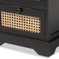 Dacey Mid-Century Modern Transitional Espresso Brown Finished Wood and Rattan 3-Drawer Storage Cabinet FredCo