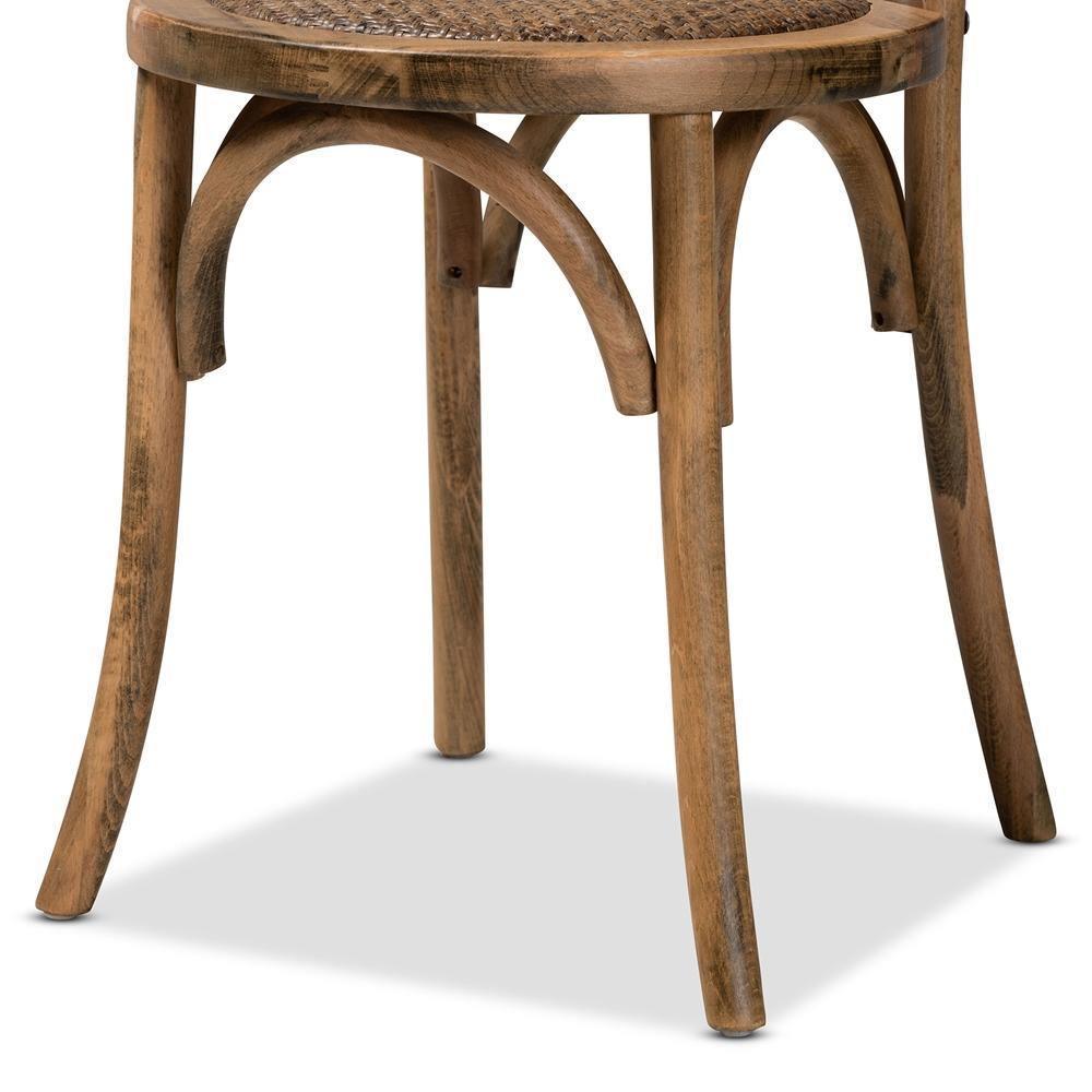 Dacian Mid-Century Modern Brown Woven Rattan and Walnut Brown Wood 2-Piece Dining Chair Set FredCo