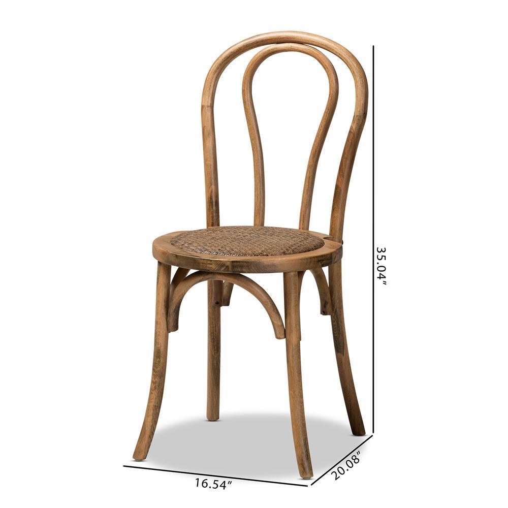 Dacian Mid-Century Modern Brown Woven Rattan and Walnut Brown Wood 2-Piece Dining Chair Set FredCo