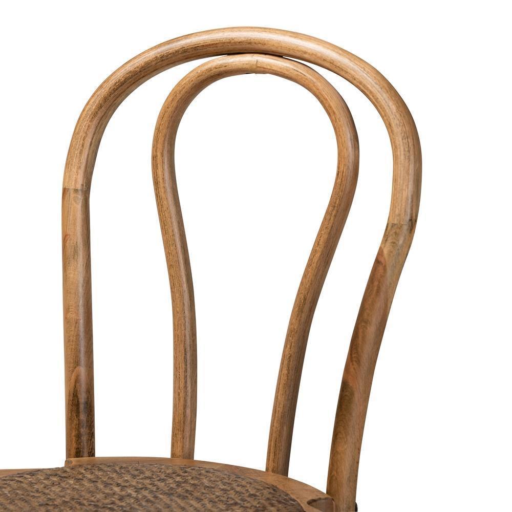 Dacian Mid-Century Modern Brown Woven Rattan and Walnut Brown Wood 2-Piece Dining Chair Set FredCo