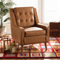 Daley Modern and Contemporary Tan Faux Leather Upholstered and Walnut Brown Finished Wood Lounge Armchair FredCo