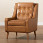 Daley Modern and Contemporary Tan Faux Leather Upholstered and Walnut Brown Finished Wood Lounge Armchair FredCo