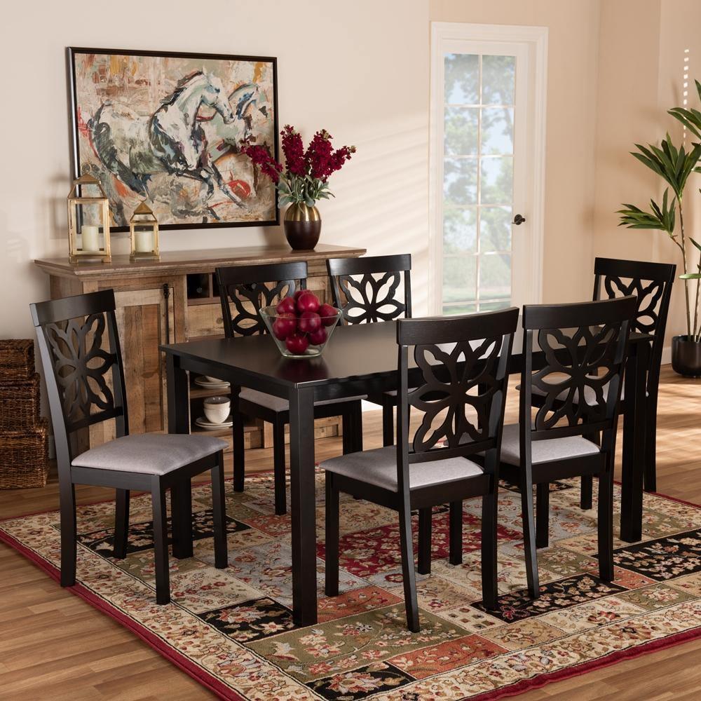 Dallas Modern and Contemporary Grey Fabric Upholstered and Dark Brown Finished Wood 7-Piece Dining Set FredCo