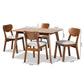 Damara Mid-Century Modern Grey Fabric Upholstered and Walnut Brown Finished Wood 5-Piece Dining Set FredCo