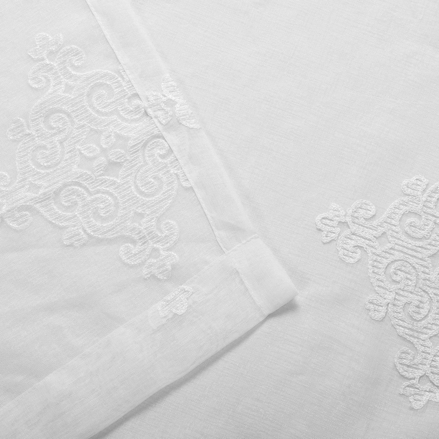 Damask Moroccan Embroidered Sheer Grommet Panel 2-Piece Curtain Set FredCo