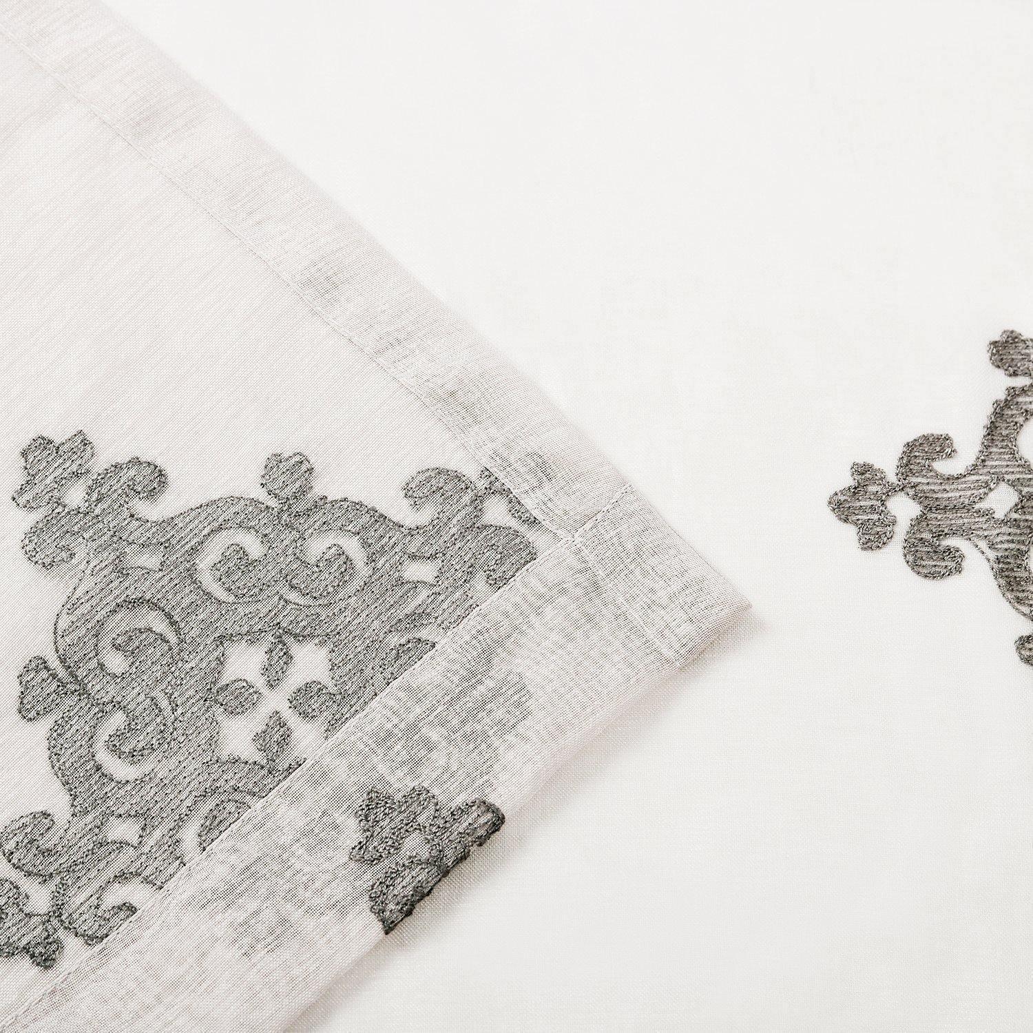 Damask Moroccan Embroidered Sheer Grommet Panel 2-Piece Curtain Set FredCo