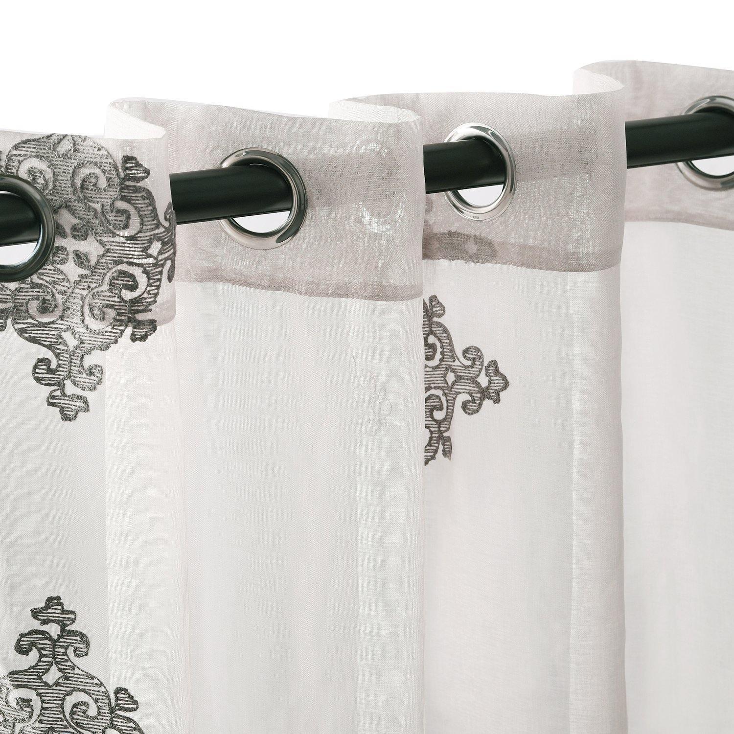 Damask Moroccan Embroidered Sheer Grommet Panel 2-Piece Curtain Set FredCo