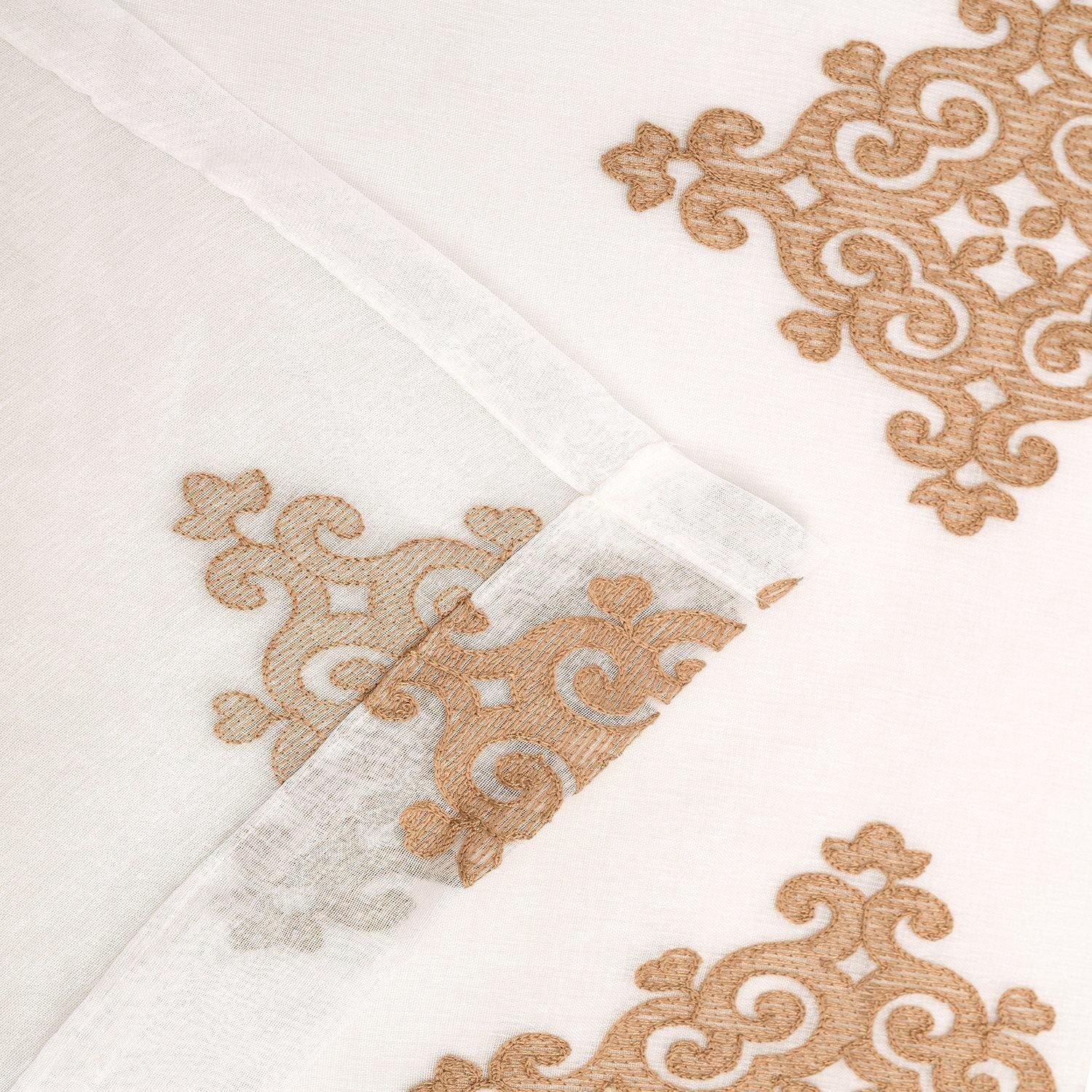Damask Moroccan Embroidered Sheer Grommet Panel 2-Piece Curtain Set FredCo