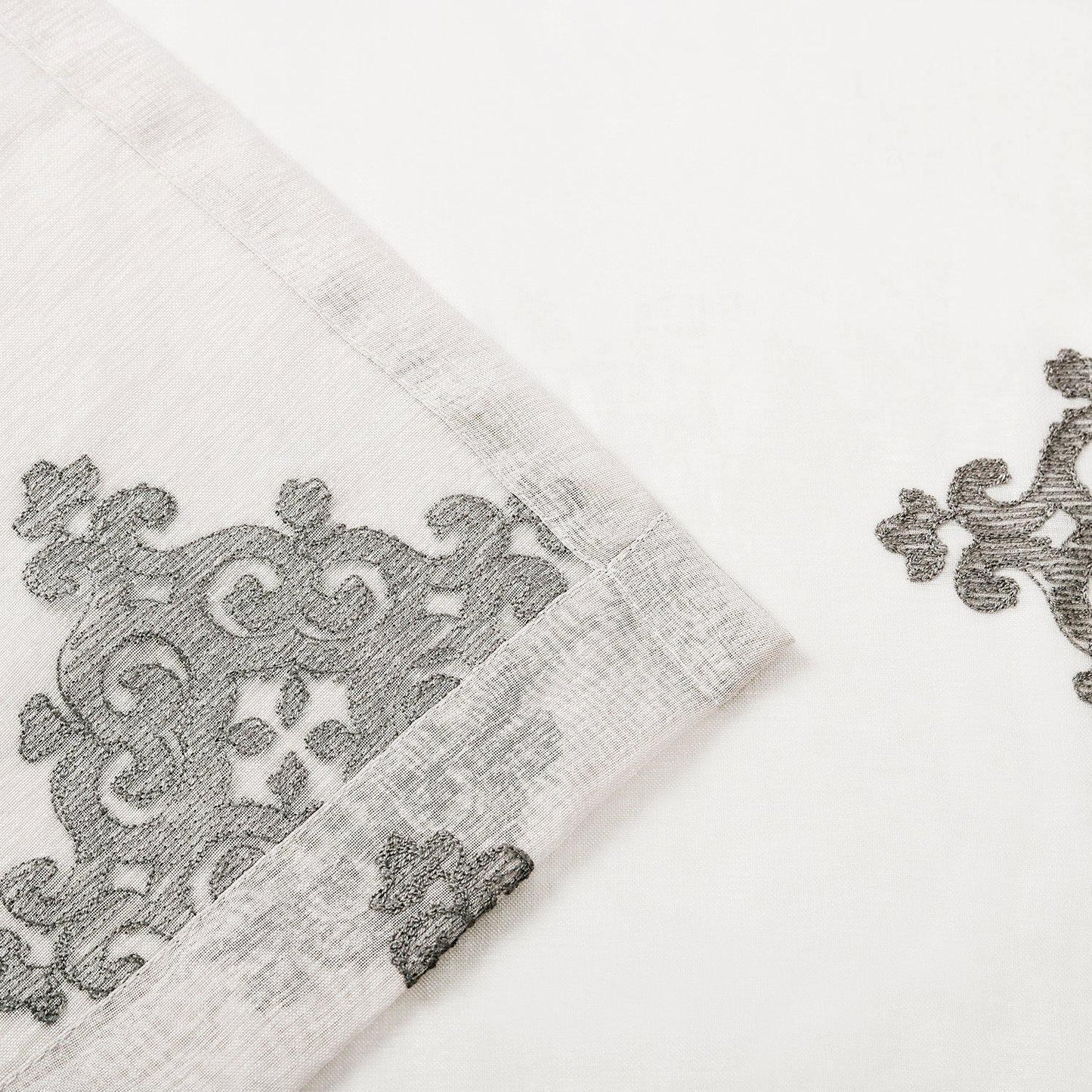 Damask Moroccan Embroidered Sheer Grommet Panel 2-Piece Curtain Set FredCo
