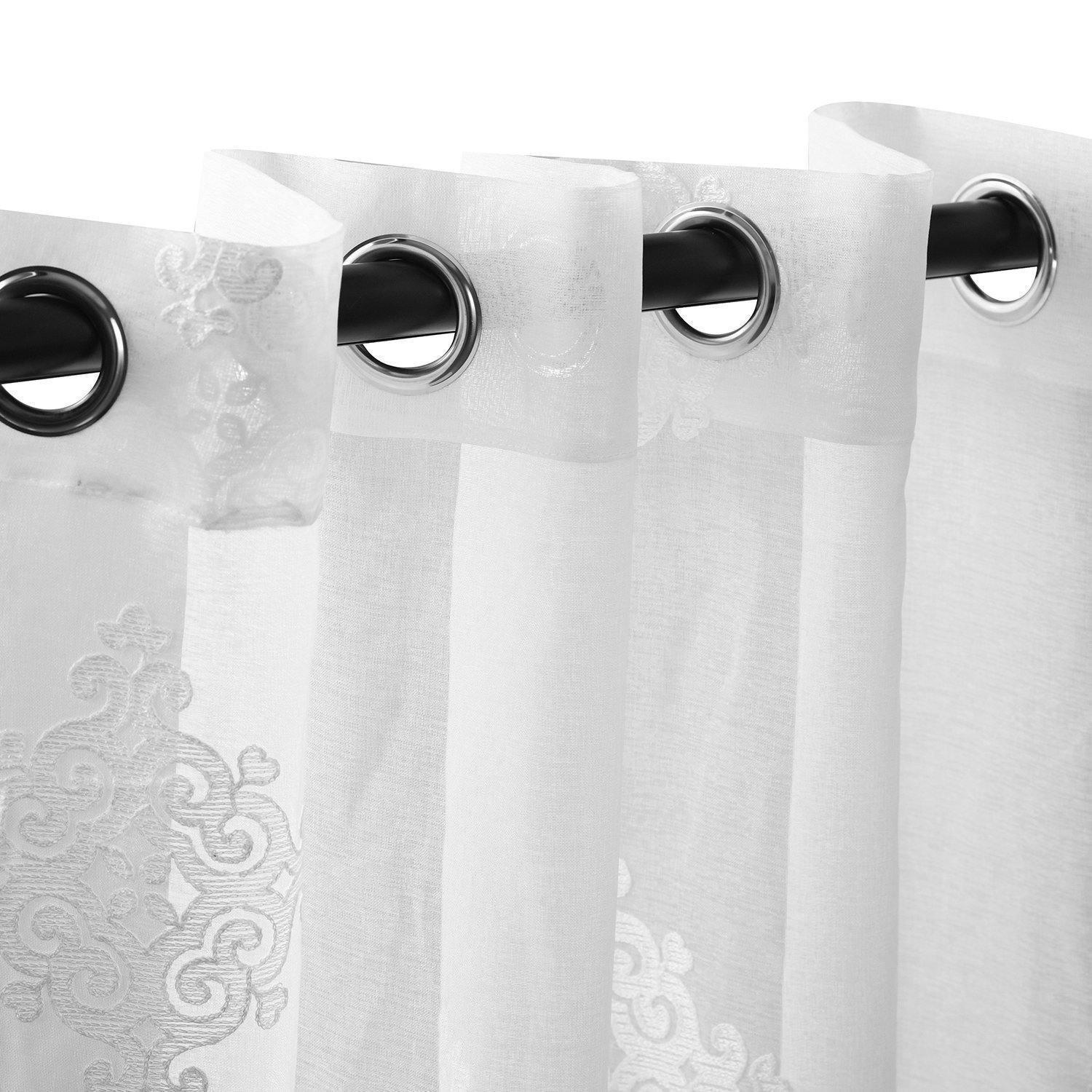 Damask Moroccan Embroidered Sheer Grommet Panel 2-Piece Curtain Set FredCo