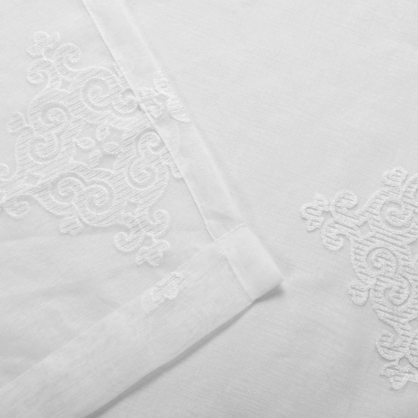 Damask Moroccan Embroidered Sheer Grommet Panel 2-Piece Curtain Set FredCo