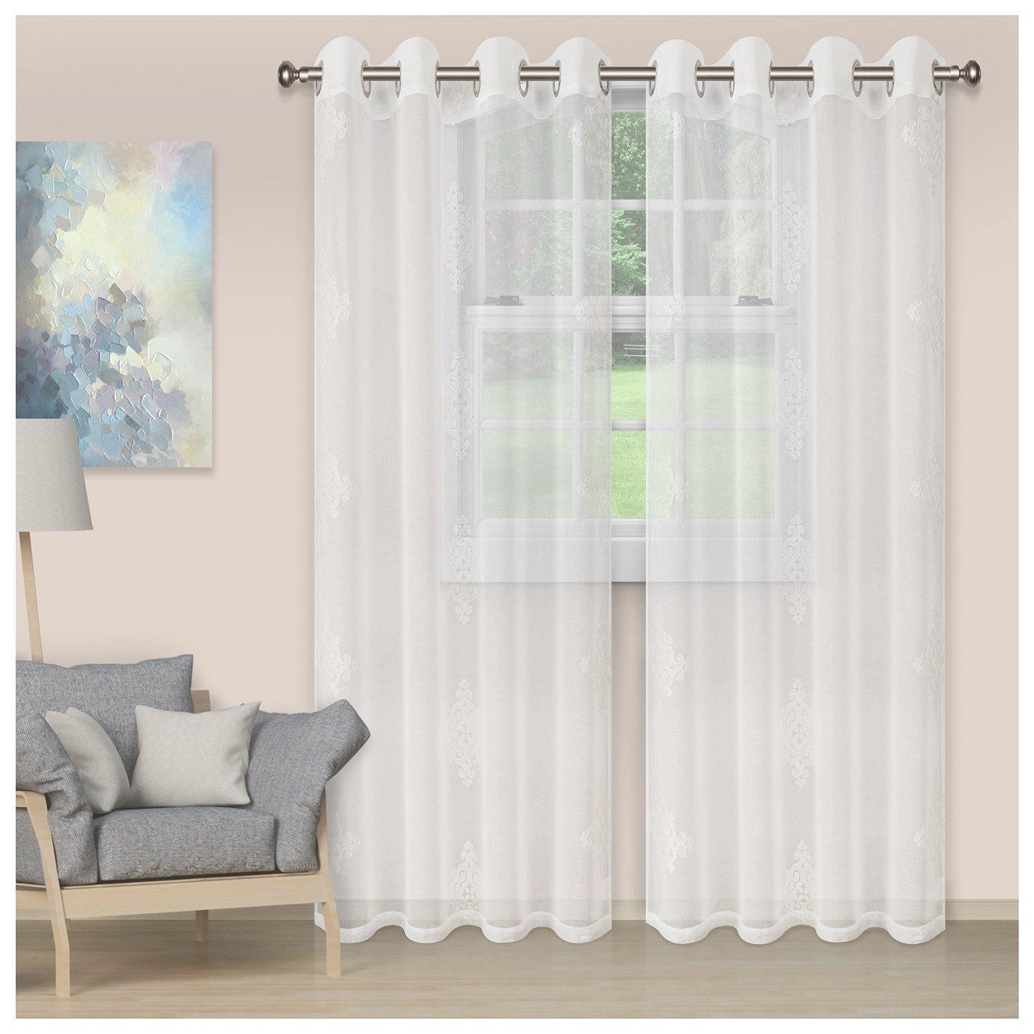 Damask Moroccan Embroidered Sheer Grommet Panel 2-Piece Curtain Set FredCo
