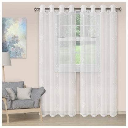 Damask Moroccan Embroidered Sheer Grommet Panel 2-Piece Curtain Set FredCo