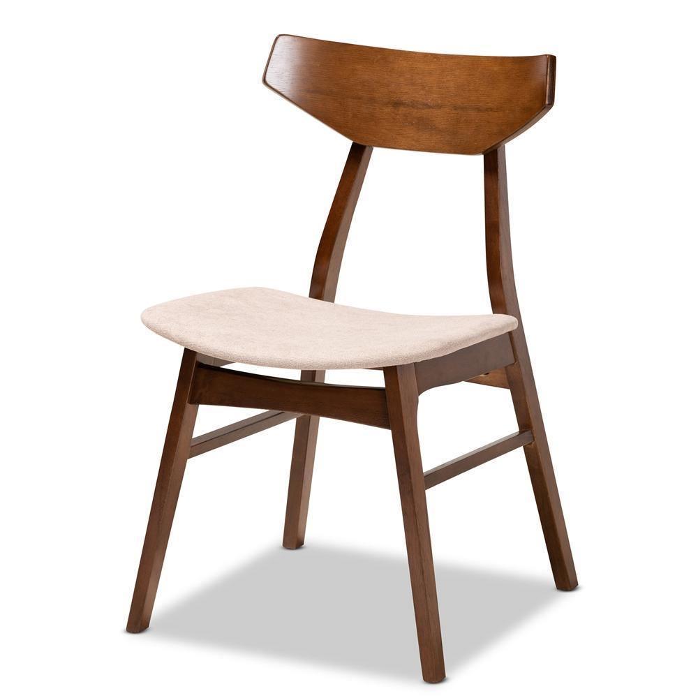 Danica Mid-Century Modern Transitional Light Beige Fabric Upholstered and Walnut Brown Finished Wood 4-Piece Dining Chair Set FredCo