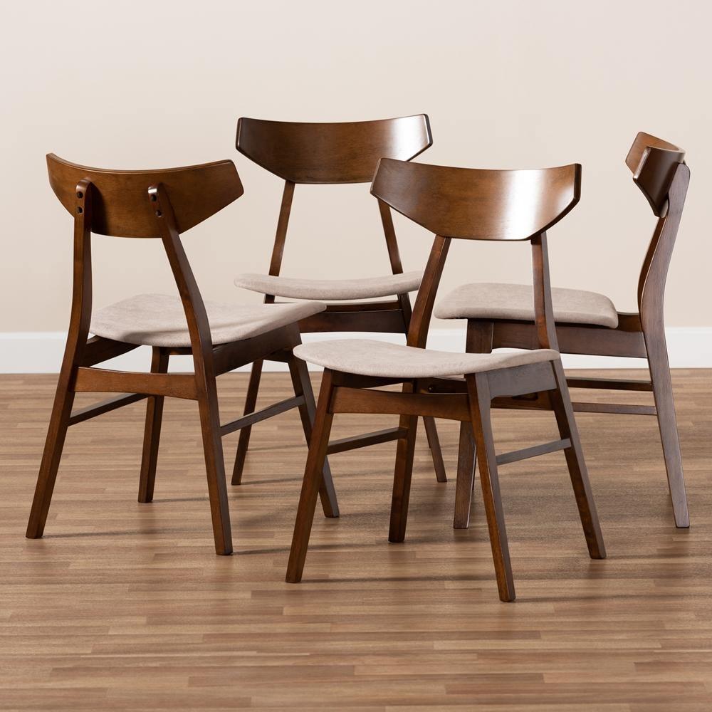 Danica Mid-Century Modern Transitional Light Beige Fabric Upholstered and Walnut Brown Finished Wood 4-Piece Dining Chair Set FredCo