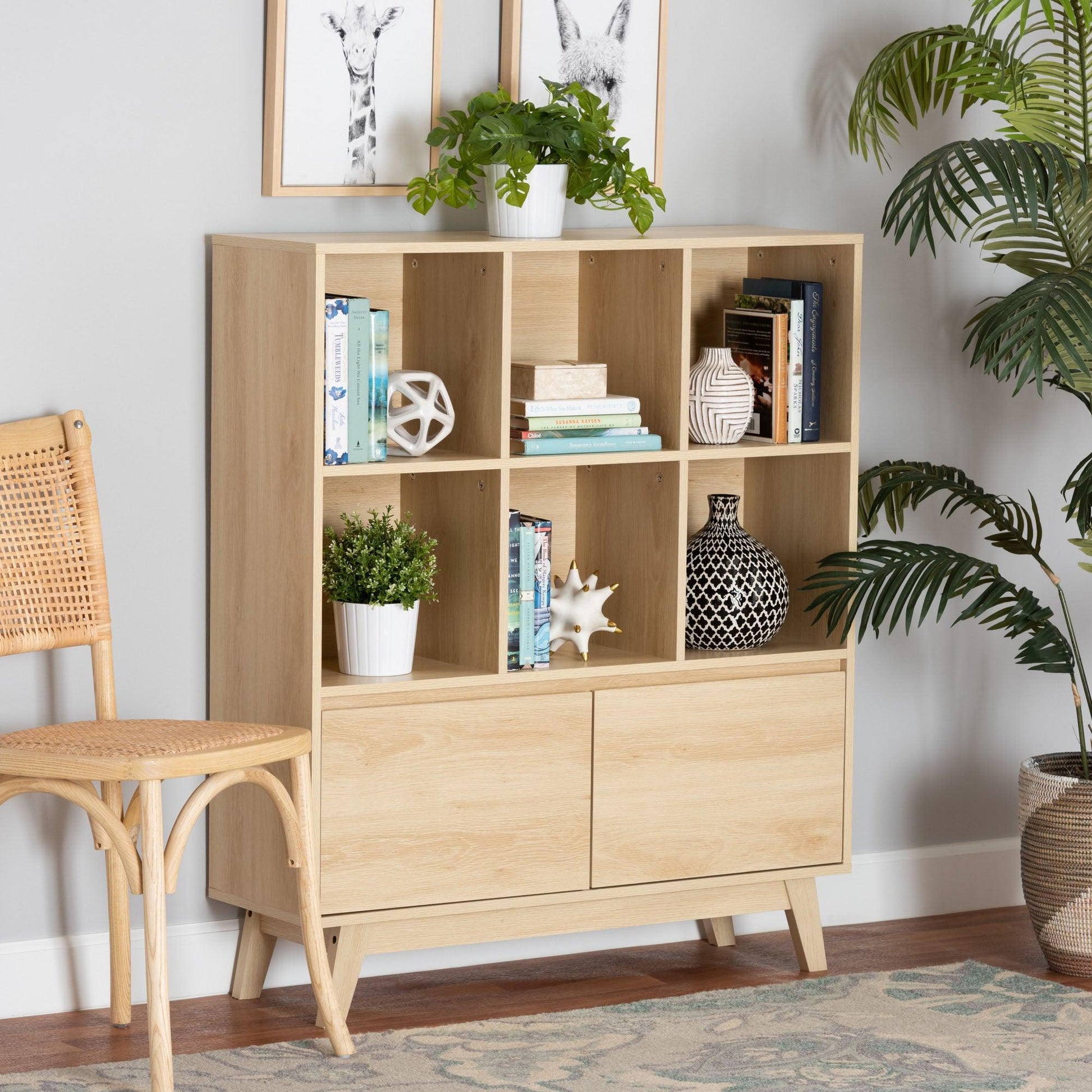 Danina Japandi Oak Brown Finished Wood Bookshelf FredCo