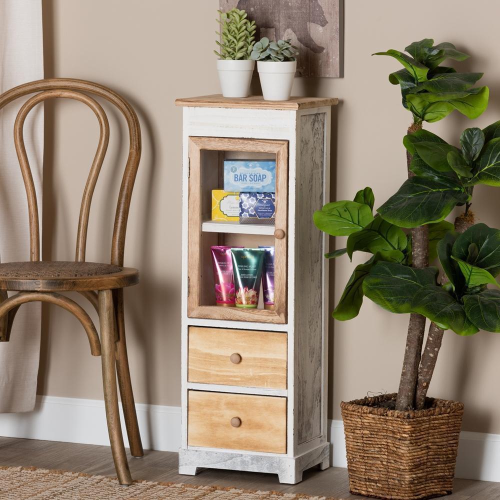 Dannah Classic and Traditional Two-Tone Oak Brown and White Finished Wood 2-Drawer Storage Cabinet FredCo