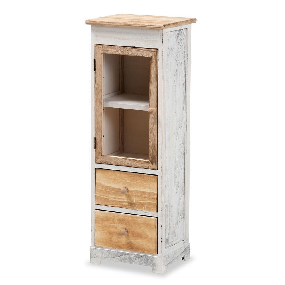 Dannah Classic and Traditional Two-Tone Oak Brown and White Finished Wood 2-Drawer Storage Cabinet FredCo