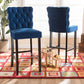 Daphne Modern and Contemporary Navy Blue Velvet Fabric Upholstered and Dark Brown Finished Wood 2-Piece Bar Stool Set FredCo
