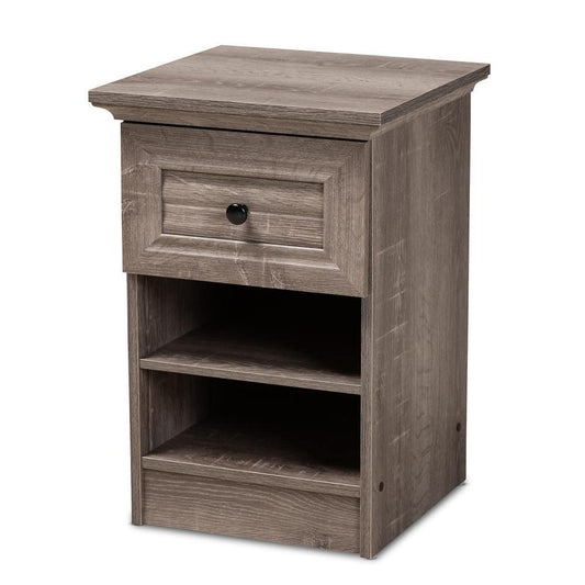 Dara Traditional Transitional Grey Brown Oak Finished 1-Drawer Wood Nightstand FredCo