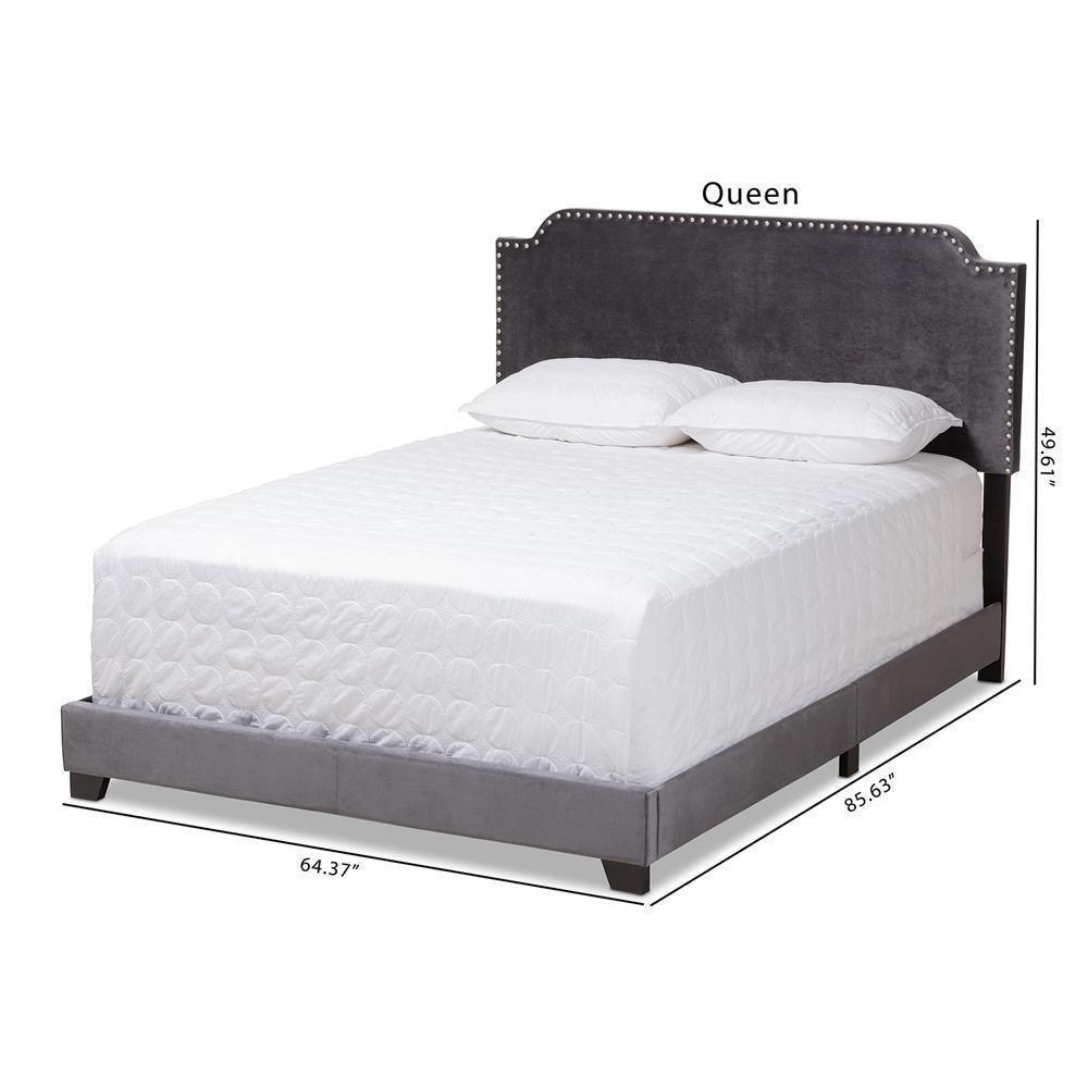 Darcy Luxe and Glamour Dark Grey Velvet Upholstered Full Size Bed FredCo