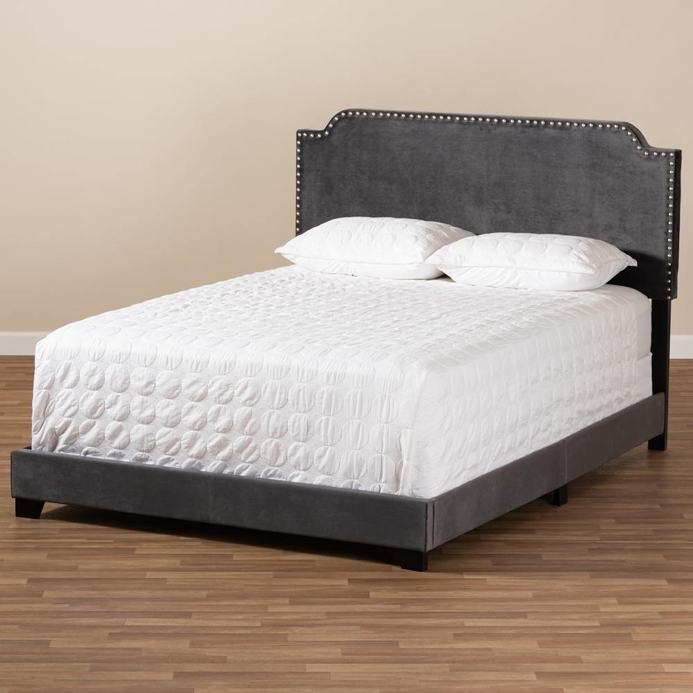 Darcy Luxe and Glamour Dark Grey Velvet Upholstered Full Size Bed FredCo