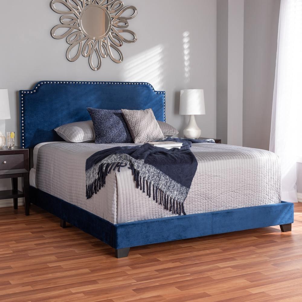 Darcy Luxe and Glamour Navy Velvet Upholstered Full Size Bed FredCo