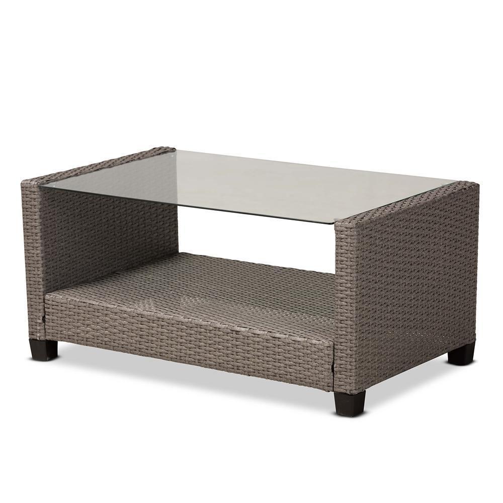 Darian Modern and Contemporary Grey Fabric Upholstered and Grey Synthetic Rattan 4-Piece Patio Set FredCo