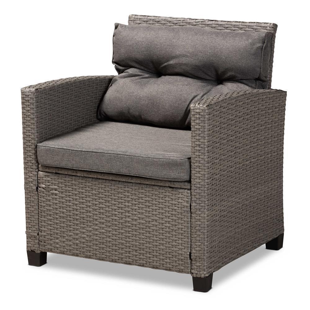 Darian Modern and Contemporary Grey Fabric Upholstered and Grey Synthetic Rattan 4-Piece Patio Set FredCo