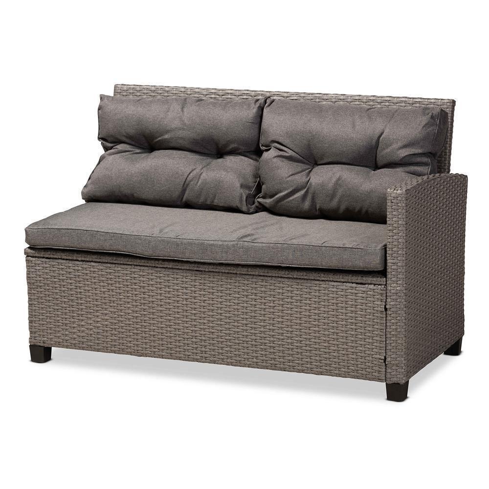Darian Modern and Contemporary Grey Fabric Upholstered and Grey Synthetic Rattan 4-Piece Patio Set FredCo