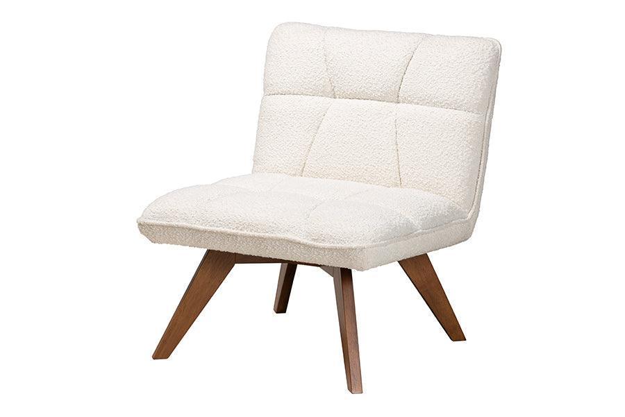 Darielle Japandi Cream Boucle Fabric and Walnut Brown Finished Rubberwood Accent Chair FredCo