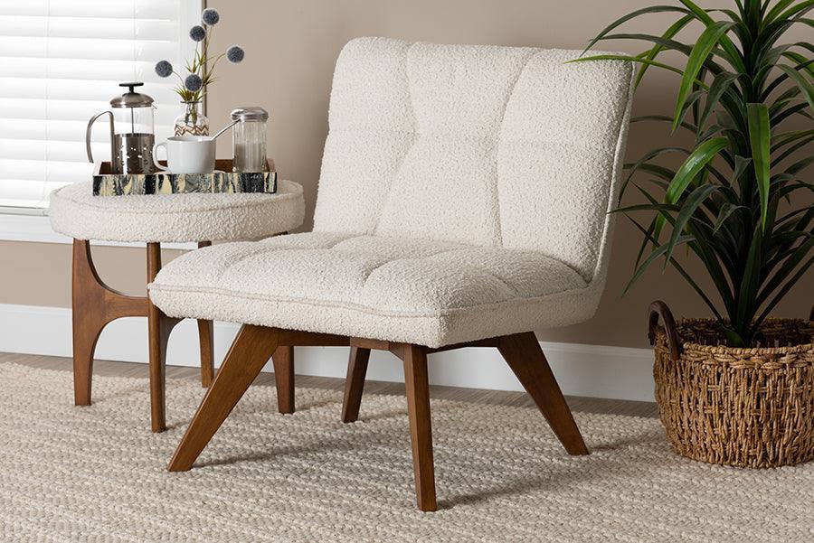 Darielle Japandi Cream Boucle Fabric and Walnut Brown Finished Rubberwood Accent Chair FredCo
