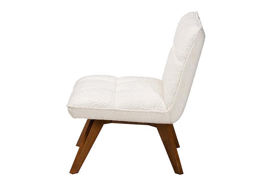 Darielle Japandi Cream Boucle Fabric and Walnut Brown Finished Rubberwood Accent Chair FredCo