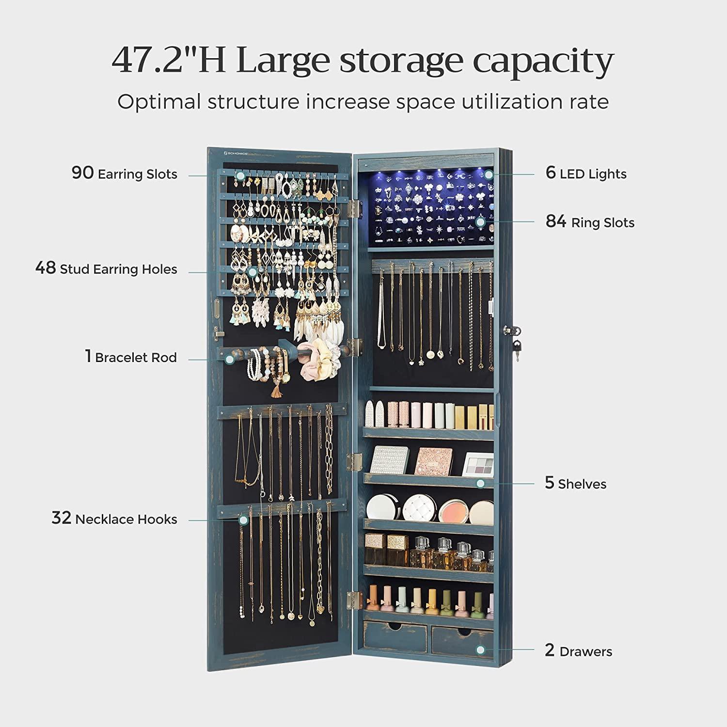 Dark Brown 47.2-Inches Jewelry Cabinet with Lights FredCo
