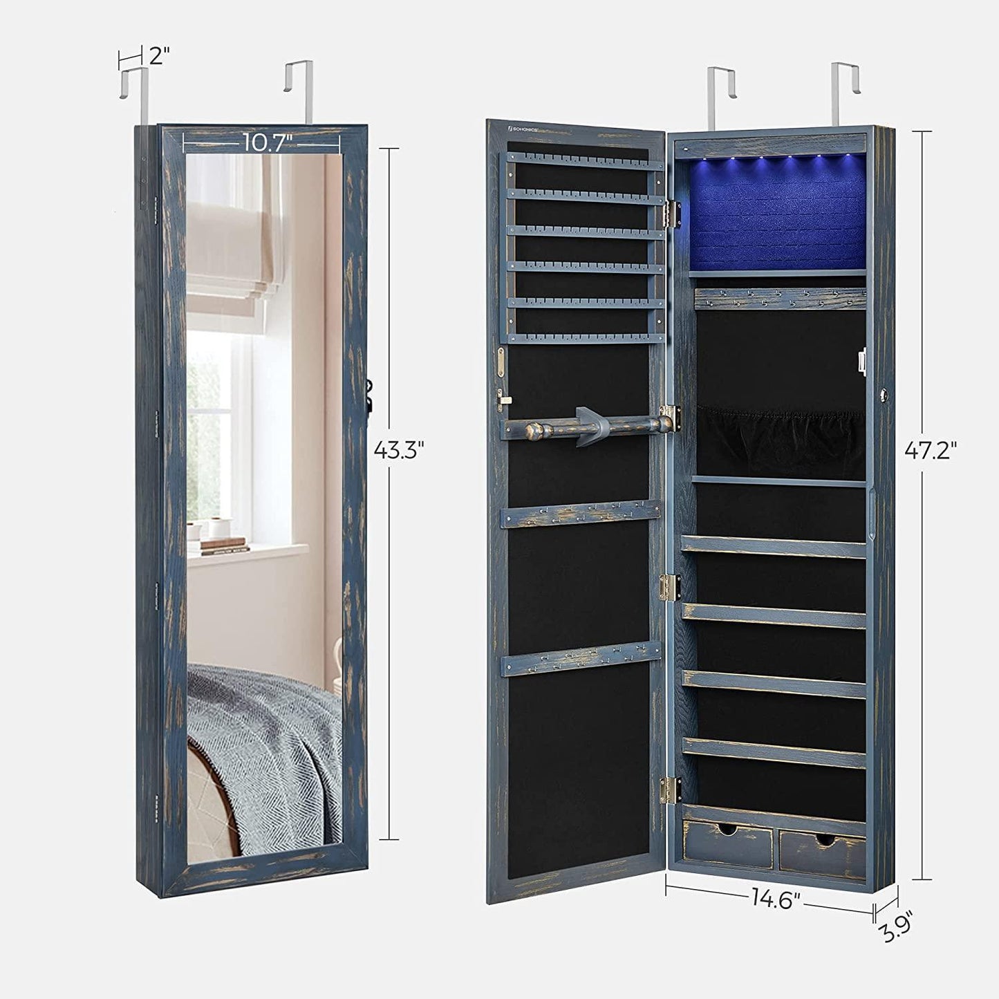 Dark Brown 47.2-Inches Jewelry Cabinet with Lights FredCo