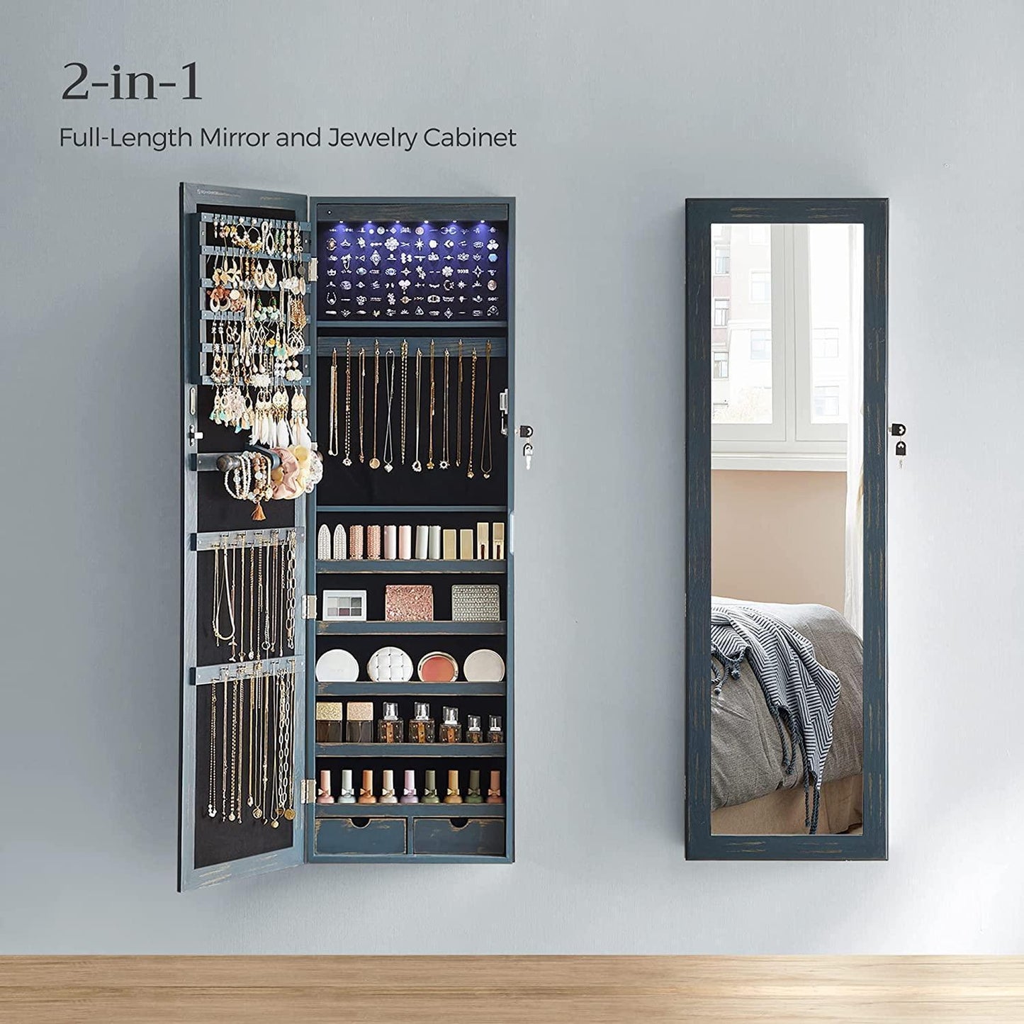 Dark Brown 47.2-Inches Jewelry Cabinet with Lights FredCo