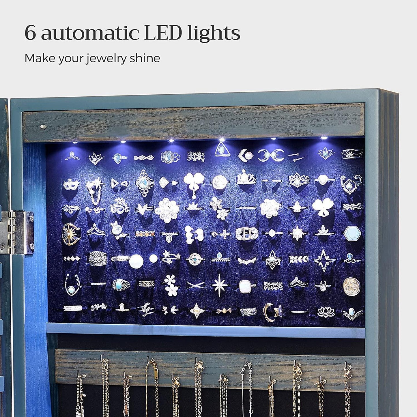 Dark Brown 47.2-Inches Jewelry Cabinet with Lights FredCo