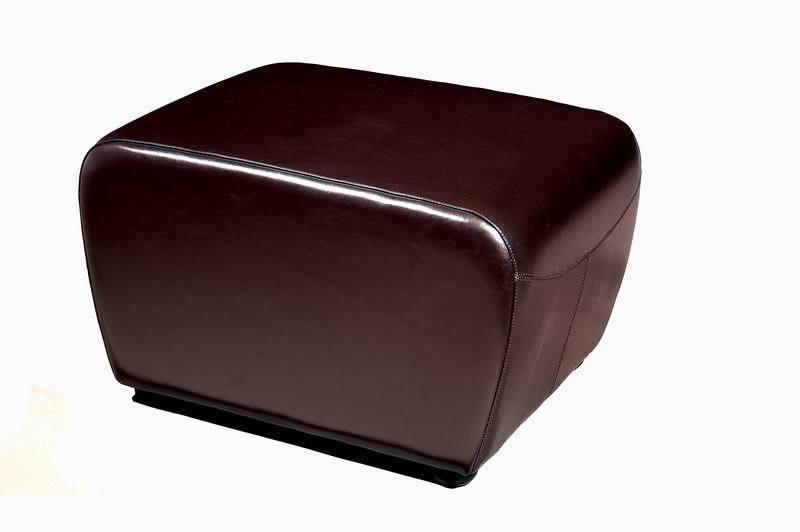 Dark Brown Full Leather Ottoman with Rounded Sides FredCo